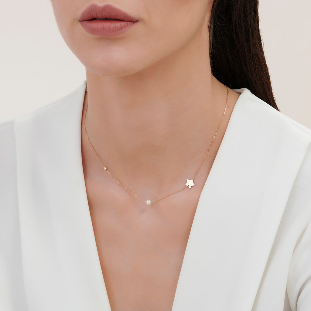 Stern Perlen Diamantkette