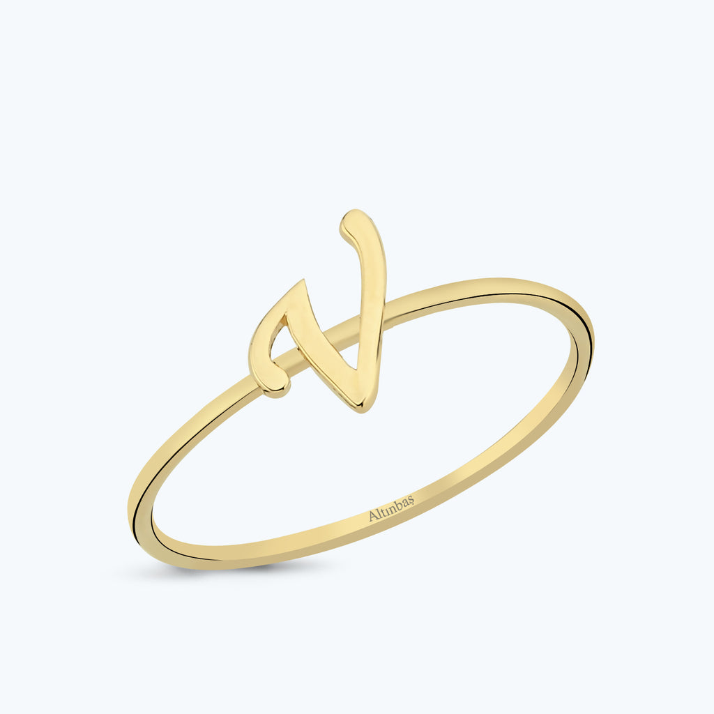 Letter V Gold Ring